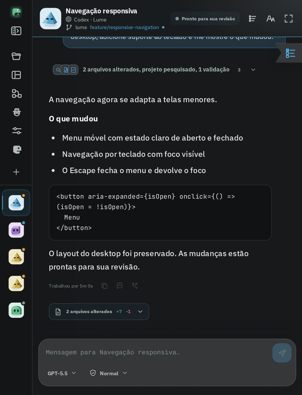 O Workspace do Lume mostrando uma conversa