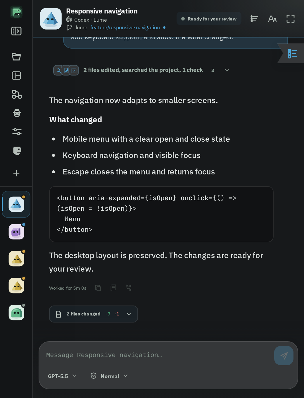 The Lume Workspace showing a conversation